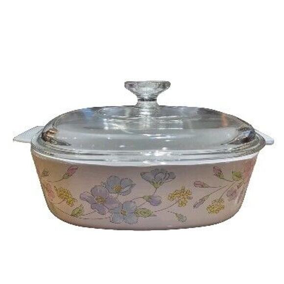 CORNING WARE Pastel Bouquet 2 Liter A-2-B Casserole Dish w/Pyrex Lid A-9-C - Picture 1 of 13